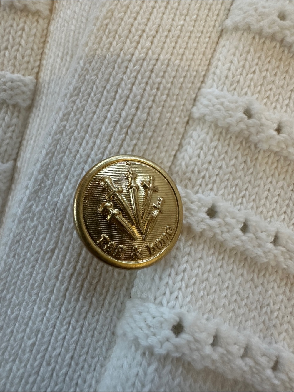 rag & bone Cream Eyelet Knit Cardigan with Gold Buttons - Picture 3 of 4